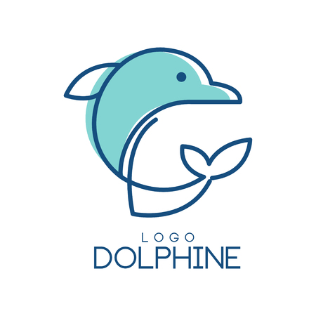 Dolphine logo design, abstract emblem with dolphin in blue colors vector Illustration on a white backgroundのイラスト素材