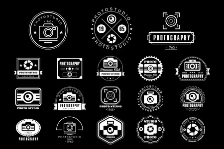 Collection of photography logo templates, photo studio vintage badges vector Illustrationsのイラスト素材