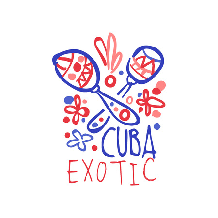 Cuba island logo template original design, exotic summer holiday badge, label for a travel agency, element for design element for banner, poster, flyer, advertising, hand drawn vector Illustrationのイラスト素材
