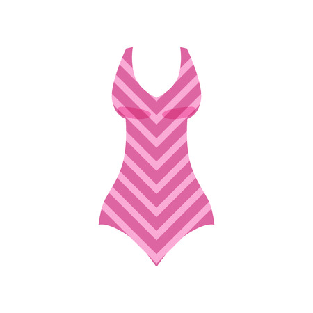 Pink striped swimsuit, womens fashion beachwear vector Illustration isolated on a white background.のイラスト素材