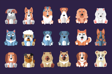 Set of cute dogs of different breeds iconのイラスト素材