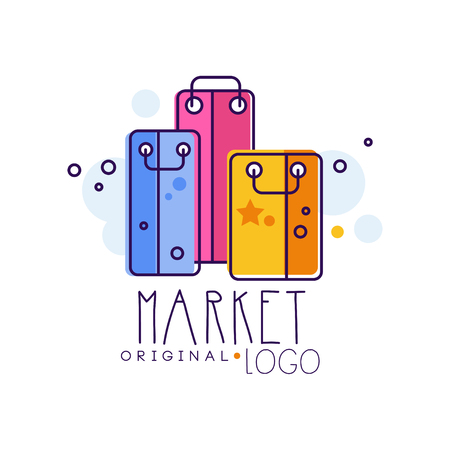 Market original logo template, bright sale badge, design element for shop, sale banner, poster, tag vector Illustration isolated on a white background.のイラスト素材