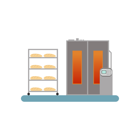 Bread baking in the oven, stage of bread production process vector Illustration on a white backgroundのイラスト素材
