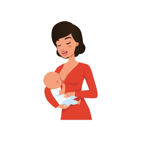Young mother breastfeeding her baby vector Illustration on a white background.のイラスト素材