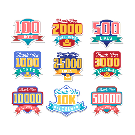 Thanking followers for likes, celebration for social media friends, fans or subscribers, colorful design element for social network vector Illustrationsのイラスト素材