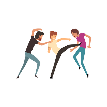 Men fighting and quarrelling, aggressive and violent behavior vector Illustration on a white backgroundのイラスト素材