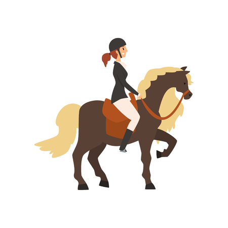 Young woman riding horse, equestrian professional sport vector Illustration on a white backgroundのイラスト素材