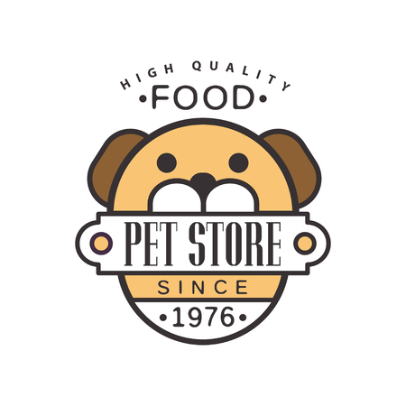 Pet store since 1976 logo template design, brown badge for company identity, label for pet shop, quality service and useful foodのイラスト素材