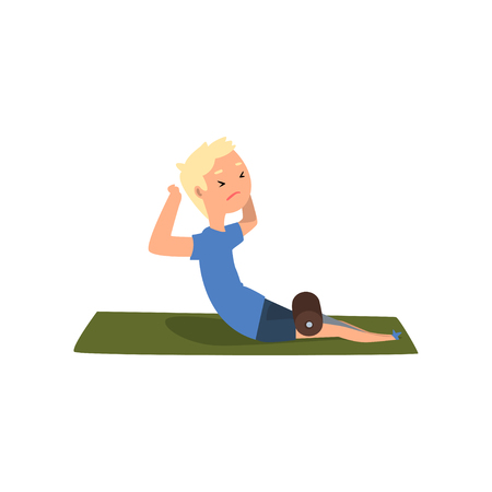Disabled man doing fitness exercise, medical rehabilitation, , remedial gymnastics vector Illustration on a white backgroundのイラスト素材