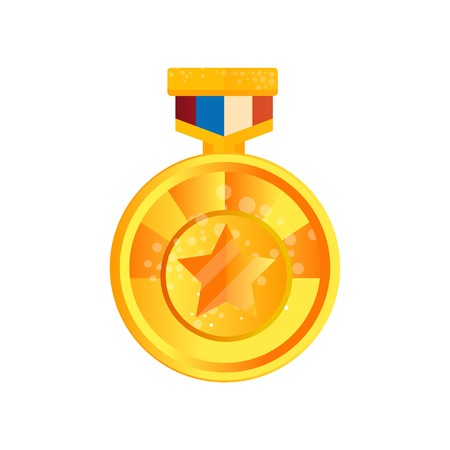 Gold medal with star vector Illustration on a white backgroundのイラスト素材