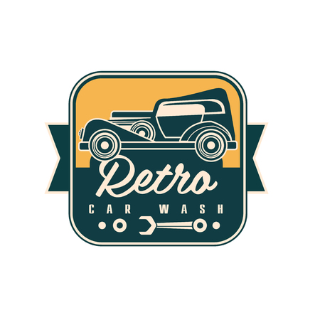 Retro car wash   design, auto service badge, retro vintage label vector Illustration on a white backgroundのイラスト素材