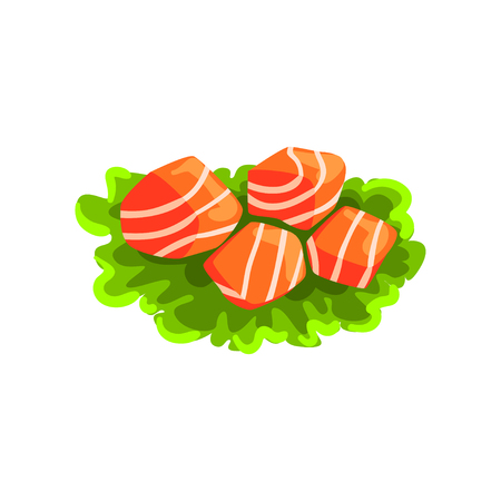 Pieces of fresh salmon fish, seafood product vector Illustration on a white backgroundのイラスト素材
