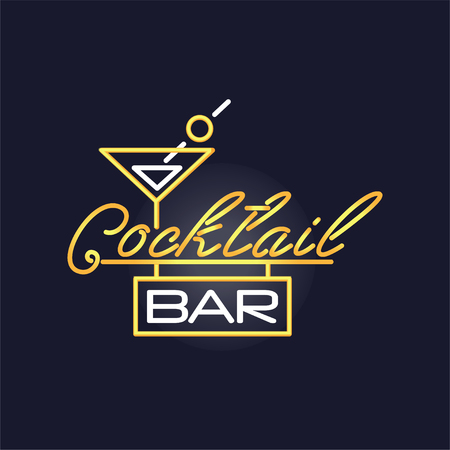 Cocktail bar retro neon sign, vintage bright glowing signboard, light banner vector Illustrationのイラスト素材