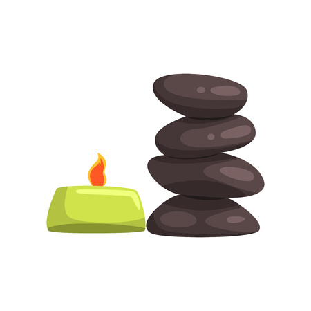 Burning aroma candle and spa stores for massage procedures. Alternative medicine. Relaxation and aromatherapy concept. Flat vector designのイラスト素材