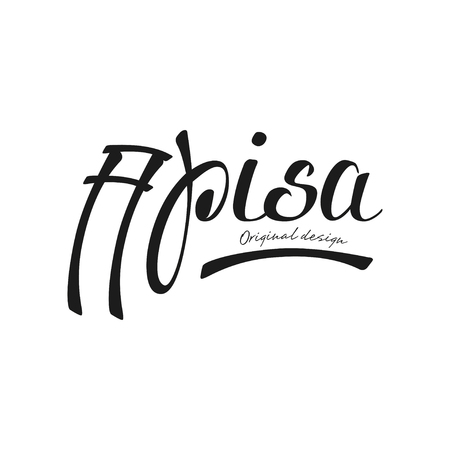 Pisa city name, original design, black ink hand written inscription, typography design for poster, card, poster, banner, tag vector Illustrationのイラスト素材