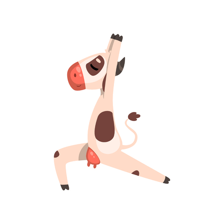 Cow practicing yoga, funny farm animal cartoon character doing sports vector Illustration on a white backgroundのイラスト素材
