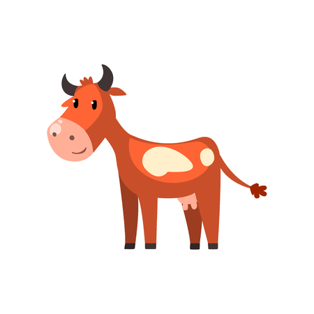 Cute friendly brown spotted cow cartoon character vector Illustration on a white backgroundのイラスト素材
