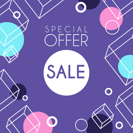Sale special offer banner template design, seasonal discount, advertising poster with geometric shapes vector Illustrationのイラスト素材