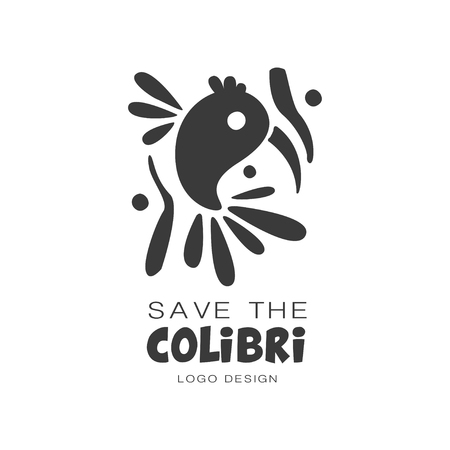 Save the colibri design, protection of wild animal black and white sign vector Illustrations on a white backgroundのイラスト素材