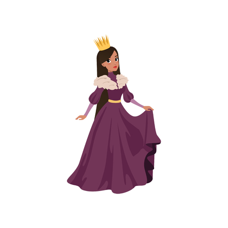 Majestic queen in golden crown European medieval character vector Illustration on a white backgroundのイラスト素材