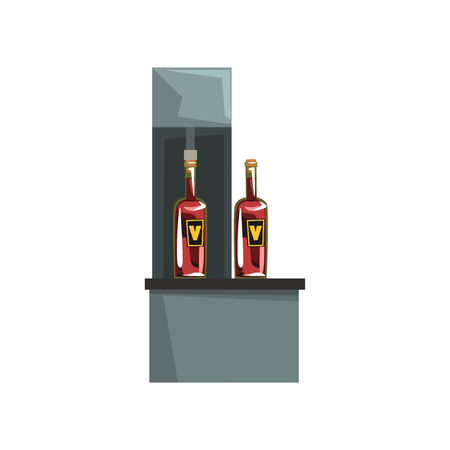 Pouring wine and corking wine bottles, wine production process vector Illustration on a white backgroundのイラスト素材