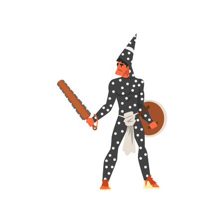 Armed tribal male warrior in traditional clothing with weapon vector Illustration on a white backgroundのイラスト素材