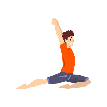 Man in anjaneyasana pose, young man practicing yoga vector Illustration on a white backgroundのイラスト素材