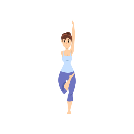 Beautiful woman standing in tadasana pose, girl practicing yoga vector Illustration on a white backgroundのイラスト素材