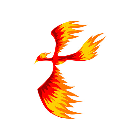 Phoenix, flaming firebird flying vector Illustration on a white backgroundのイラスト素材