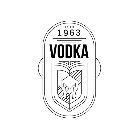Vodka vintage label design, alcohol industry monochrome badge vector Illustration on a white backgroundのイラスト素材