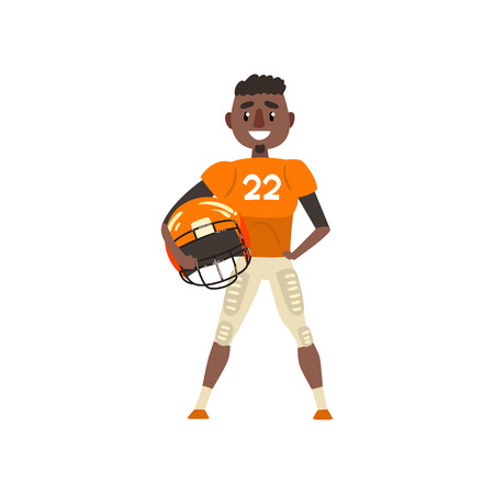 American football player wearing uniform holding helmet vector Illustration on a white backgroundのイラスト素材