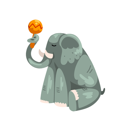Elephant playing maraca, cartoon animal character with musical instrument vector Illustration on a white backgroundのイラスト素材