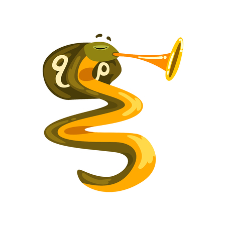 Cobra snake playing pipe, cartoon animal character with musical instrument vector Illustration on a white backgroundのイラスト素材