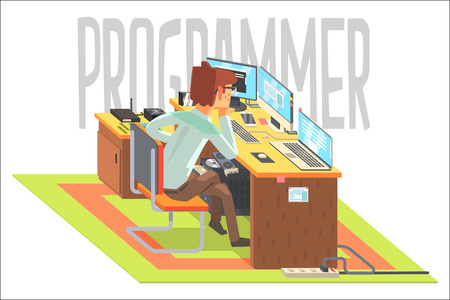 Hacker, working at a laptop, vector illustrationのイラスト素材