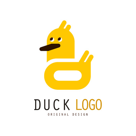 Duck original design, creative badge with yellow rubber duck for your own design vector Illustration isolated on a white background.のイラスト素材