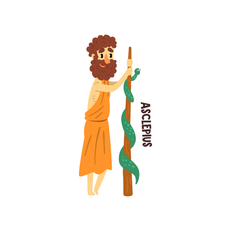 Asclepius Olympian Greek God, ancient Greece mythology character vector Illustration isolated on a white background.のイラスト素材