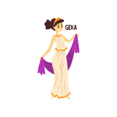 Gera Olympian Greek Goddess, ancient Greece mythology character vector Illustration on a white backgroundのイラスト素材