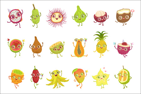 Tropical Fruits Girly Cartoon Characters Setのイラスト素材
