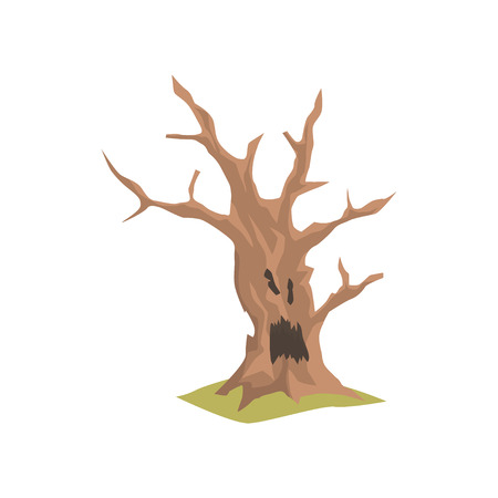Old dry tree with scary face. Natural element for forest or park landscape. Colored flat vector designのイラスト素材
