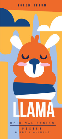 Llama, birds and animals poster original design, can be used for banner, greeting card, baby shower, birthday party, invitation vector Illustrationのイラスト素材