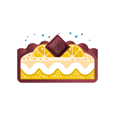 Piece of layered delicious lemon cake with chocolate vector Illustration on a white backgroundのイラスト素材