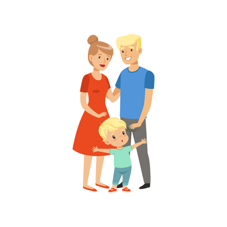 Brave little boy defending his parents vector Illustration on a white backgroundのイラスト素材