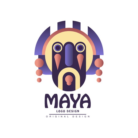 Maya design, emblem with ethnic mask vector Illustration on a white backgroundのイラスト素材