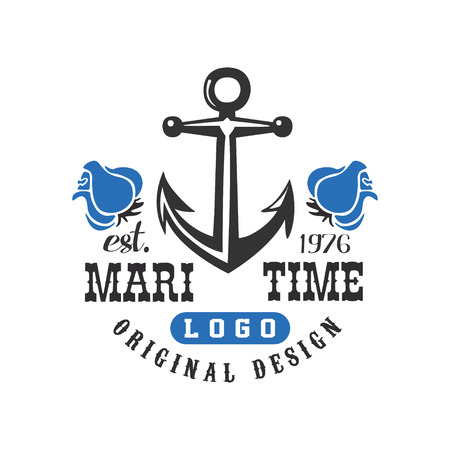 Maritime original design est 1976, retro label with anchor for nautical school, sport club, business identity, print products vector Illustration on a white backgroundのイラスト素材