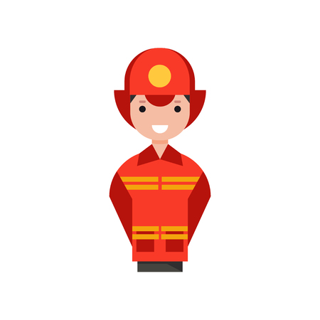 Firefighter character, man in costume of fireman vector Illustration on a white backgrounのイラスト素材