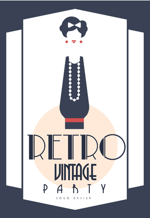 Retro vintage party design, element with elegant lady for poster, banner, flyer, card, brochure, invitation card vector Illustrationのイラスト素材