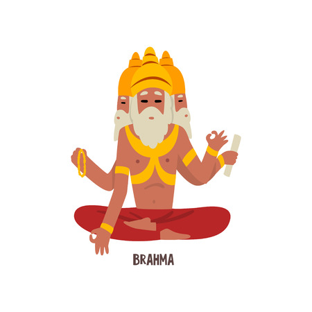 Brahma Indian God cartoon character vector Illustration on a white backgroundのイラスト素材