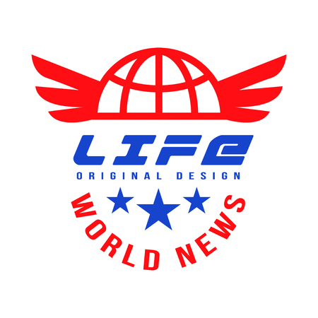 Life world news original design, social mass media emblem, live news retro badge vector Illustration on a white backgroundのイラスト素材
