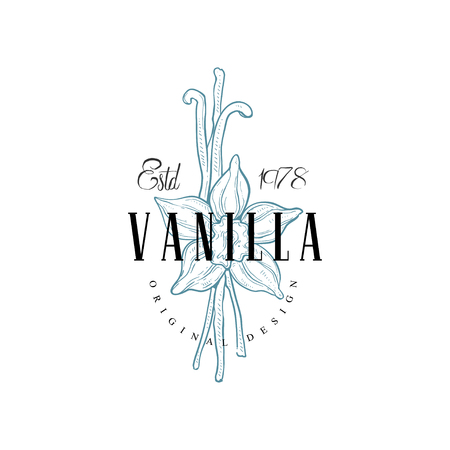 Vanilla  original design estd 1978, culinary spice emblem vector Illustration on a white backgroundのイラスト素材