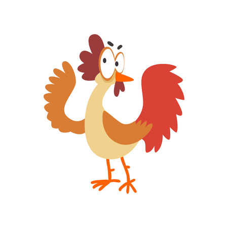 Funny hen, comic cartoon chicken bird character with big eyes vector Illustration on a white backgroundのイラスト素材